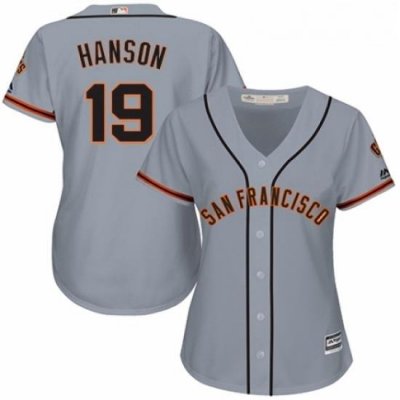 Womens Majestic San Francisco Giants 19 Alen Hanson Authentic Grey Road Cool Base MLB Jersey