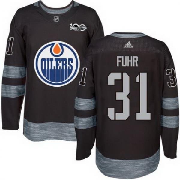 Oilers #31 Grant Fuhr Black 1917 2017 100th Anniversary Stitched NHL Jersey