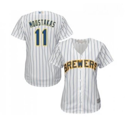 Womens Milwaukee Brewers 11 Mike Moustakas Replica White Home Cool Base Baseball Jersey