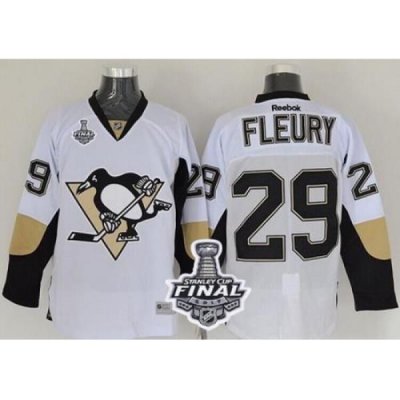 Penguins #29 Andre Fleury White 2017 Stanley Cup Final Patch Stitched NHL Jersey