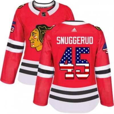 Womens Adidas Chicago Blackhawks 45 Luc Snuggerud Authentic Red USA Flag Fashion NHL Jersey