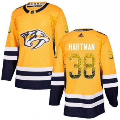 Mens Adidas Nashville Predators 38 Ryan Hartman Authentic Gold Drift Fashion NHL Jersey