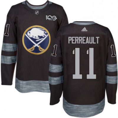 Mens Adidas Buffalo Sabres 11 Gilbert Perreault Authentic Black 1917 2017 100th Anniversary NHL Jersey