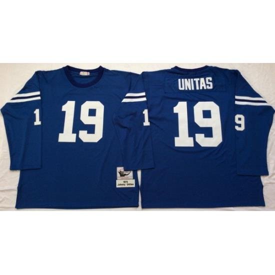 Men Indianapolis Colts 19 Johnny Unitas Blue Long Sleeve M&N Throwback Jersey