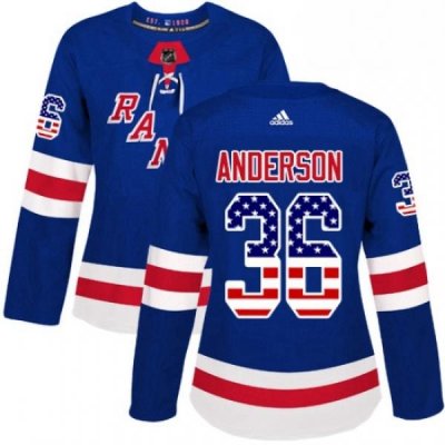 Womens Adidas New York Rangers 36 Glenn Anderson Authentic Royal Blue USA Flag Fashion NHL Jersey