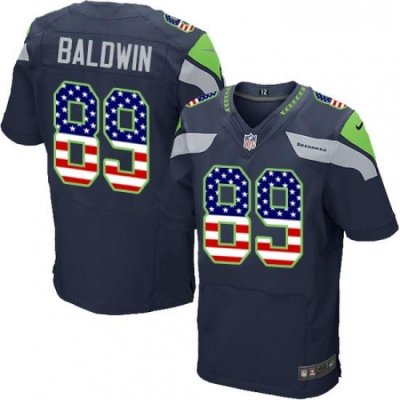 Mens Nike Seattle Seahawks 89 Doug Baldwin Elite Navy Blue Home USA Flag Fashion NFL Jersey