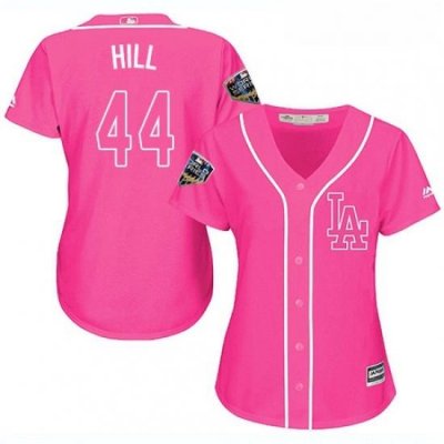 Womens Majestic Los Angeles Dodgers 44 Rich Hill Authentic Pink Fashion Cool Base 2018 World Series MLB Jersey