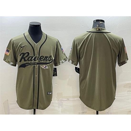 Men Baltimore Ravens Blank Olive Salute To Service Cool Base Stitched Baseball Jersey