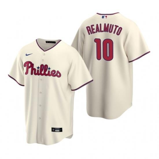 Mens Nike Philadelphia Phillies 10 JT Realmuto Cream Alternate Stitched Baseball Jersey