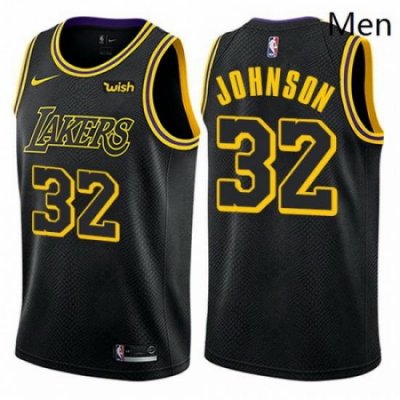 Mens Nike Los Angeles Lakers 32 Magic Johnson Swingman Black City Edition NBA Jersey