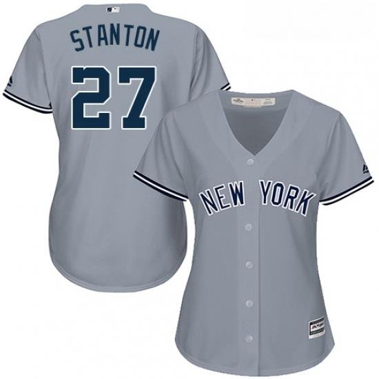 Womens Majestic New York Yankees 27 Giancarlo Stanton Replica Grey Road MLB Jersey