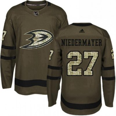 Mens Adidas Anaheim Ducks 27 Scott Niedermayer Premier Green Salute to Service NHL Jersey