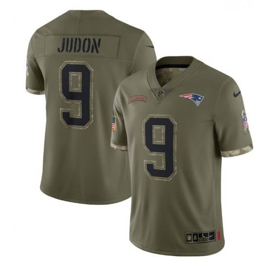 Men New England Patriots 9 Matt Judon Olive 2022 Salute To Service Limited Stitched Jersey