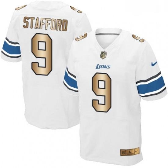 Men Nike Detroit Lions 9 Matthew Stafford Elite WhiteGold NFL Jersey