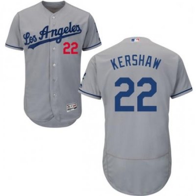 Mens Majestic Los Angeles Dodgers 22 Clayton KershaW Grey Flexbase Authentic Collection MLB Jersey