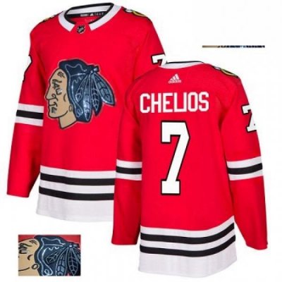 Mens Adidas Chicago Blackhawks 7 Chris Chelios Authentic Red Fashion Gold NHL Jersey