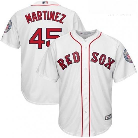 Mens Majestic Boston Red Sox 45 Pedro Martinez Authentic White Cooperstown MLB Jersey