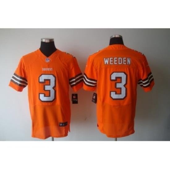 Nike Cleveland Browns 3 Brandon Weeden Orange Elite NFL Jersey