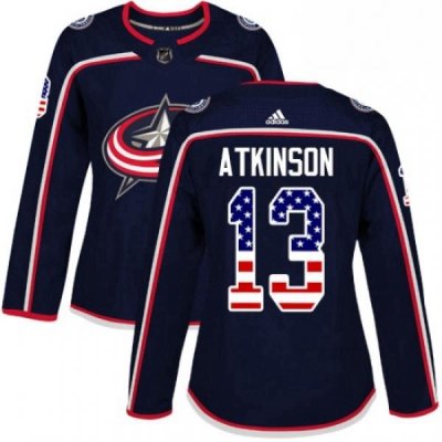 Womens Adidas Columbus Blue Jackets 13 Cam Atkinson Authentic Navy Blue USA Flag Fashion NHL Jersey