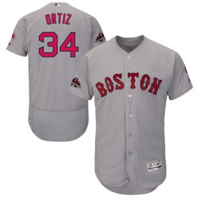 Mens Majestic Boston Red Sox 34 David Ortiz Grey Road Flex Base Authentic Collection 2018 World Series Jersey