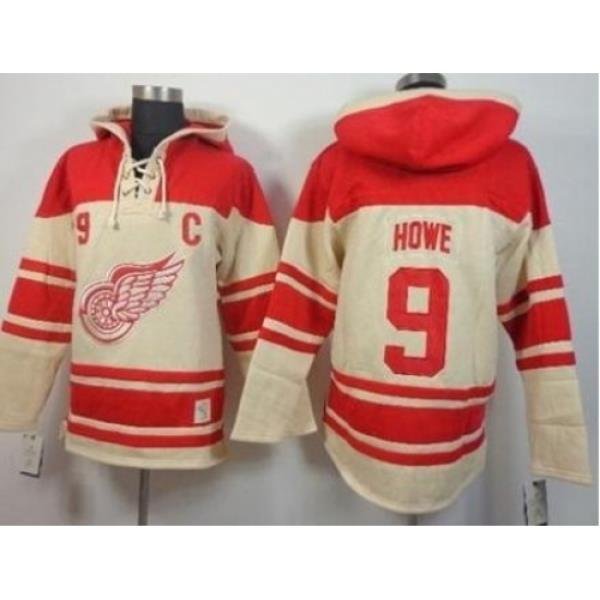 Detroit Red Wings #9 Gordie Howe Cream Stitched NHL Sawyer Hooded Sweatshirt