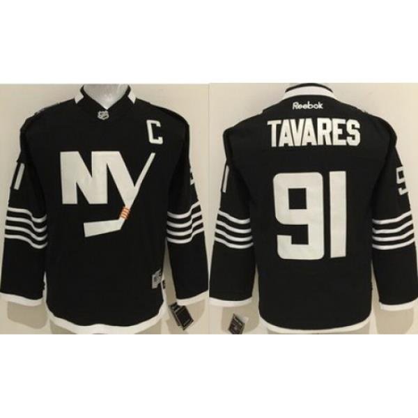 Islanders #91 John Tavares Black Alternate Stitched Youth NHL Jersey II