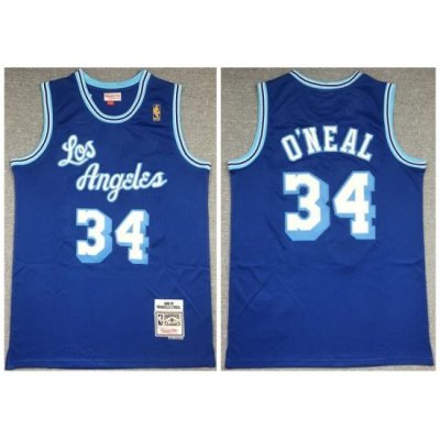 Men Los Angeles Lakers 34 Shaquille O 27Neal Blue 1996 97 Hardwood Classics Mesh Jersey