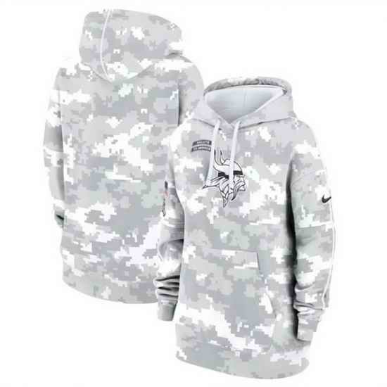 Women Minnesota Vikings 2024 Arctic Camo Salute To Service Club Fleece Pullover Hoodie