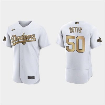 Men Los Angeles Dodgers 50 Mookie Betts 2022 All Star White Flex Base Stitched Baseball Jersey