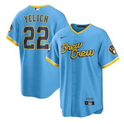 Youth MilWaukee BreWers 22 Christian Yelich 2022 PoWder Blue City Connect Stitched Jersey