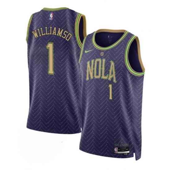 Men New Orleans Pelicans 1 Zion Williamson Purple 2024 25 City Ediiton Stitched Basketball Jersey