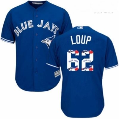 Mens Majestic Toronto Blue Jays 62 Aaron Loup Authentic Blue Team Logo Fashion MLB Jersey