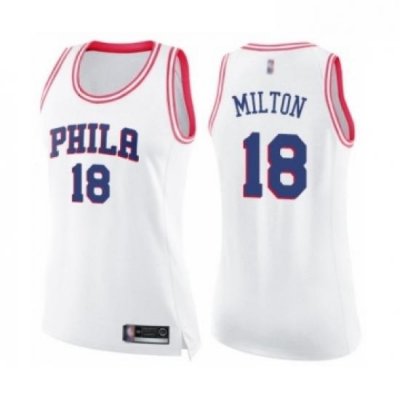 Womens Philadelphia 76ers 18 Shake Milton Swingman White Pink Fashion Basketball Jersey