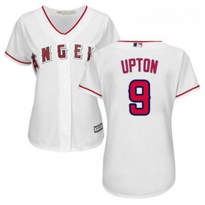 Womens Majestic Los Angeles Angels of Anaheim 9 Justin Upton Authentic White Home Cool Base MLB Jersey