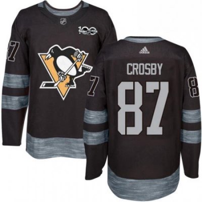 Mens Adidas Pittsburgh Penguins 87 Sidney Crosby Authentic Black 1917 2017 100th Anniversary NHL Jersey