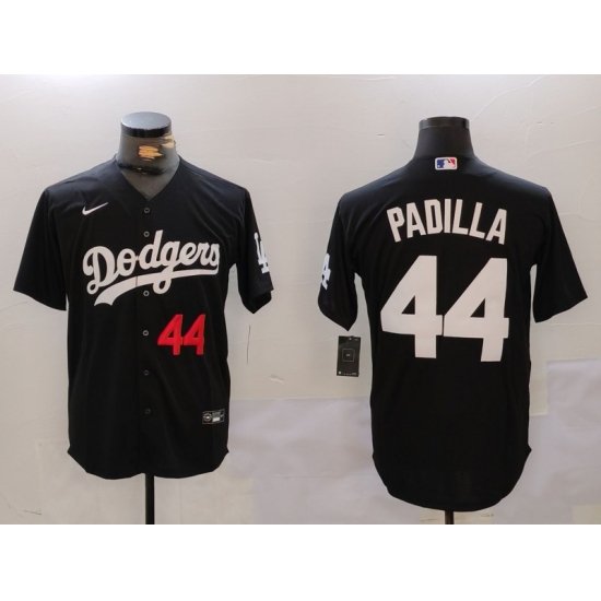 Men Los Angeles Dodgers 44 Vicente Padilla Black Cool Base Stitched Baseball Jersey 1