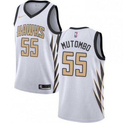 Youth Nike Atlanta Hawks 55 Dikembe Mutombo Swingman White NBA Jersey City Edition