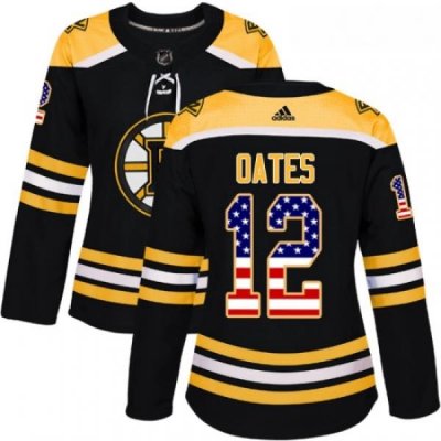 Womens Adidas Boston Bruins 12 Adam Oates Authentic Black USA Flag Fashion NHL Jersey