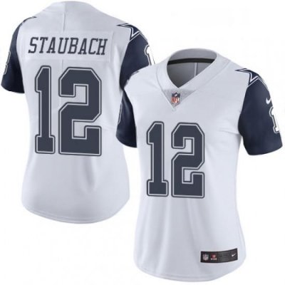 Womens Nike Dallas CoWboys 12 Roger Staubach Limited White Rush Vapor Untouchable NFL Jersey