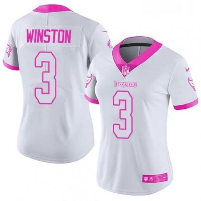 Womens Nike Tampa Bay Buccaneers 3 Jameis Winston Limited WhitePink Rush Fashion NFL Jersey