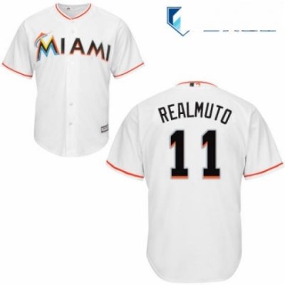 Mens Majestic Miami Marlins 11 J T Realmuto Replica White Home Cool Base MLB Jersey