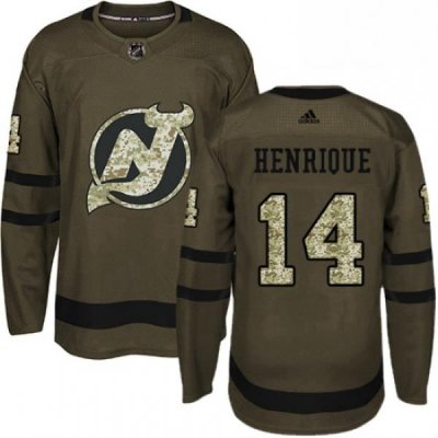 Mens Adidas New Jersey Devils 14 Adam Henrique Authentic Green Salute to Service NHL Jersey