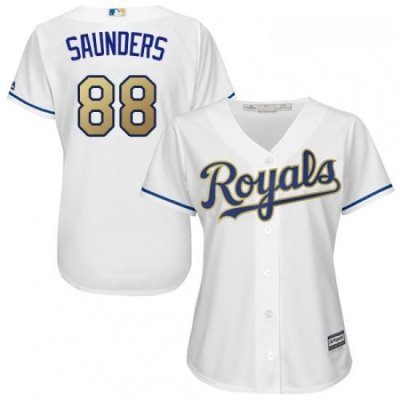 Womens Majestic Kansas City Royals 88 Michael Saunders Replica White Home Cool Base MLB Jersey