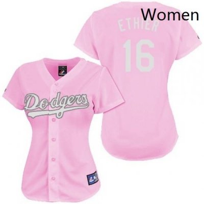 Womens Majestic Los Angeles Dodgers 16 Andre Ethier Replica Pink Fashion MLB Jersey