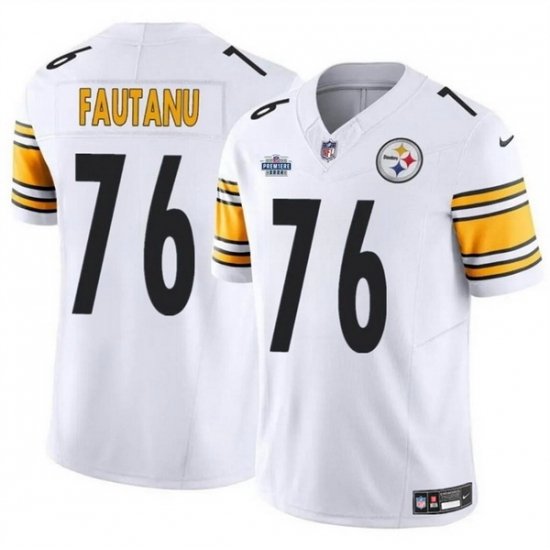 Men Pittsburgh Steelers 76 Troy Fautanu White 2024 With Dradt Patch F U S E  Vapor Untouchable Limited Stitched Jersey