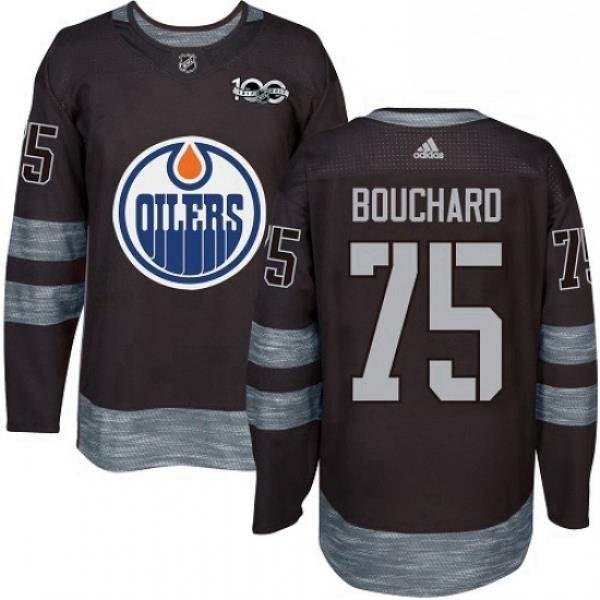 Mens Adidas Edmonton Oilers 75 Evan Bouchard Authentic Black 1917 2017 100th Anniversary NHL Jersey