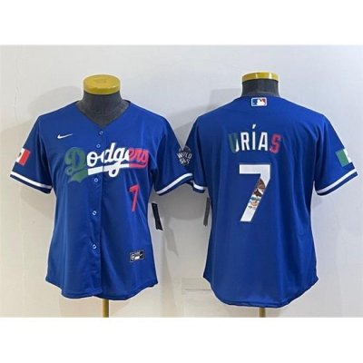 Women Los Angeles Dodgers 7 Julio Urias Royal Mexico Cool Base Stitched Jersey