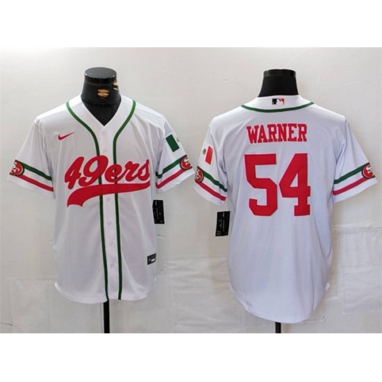 Men San Francisco 49ers 54 Fred Warner White With Patch Cool Base Stitched Baseball Jersey