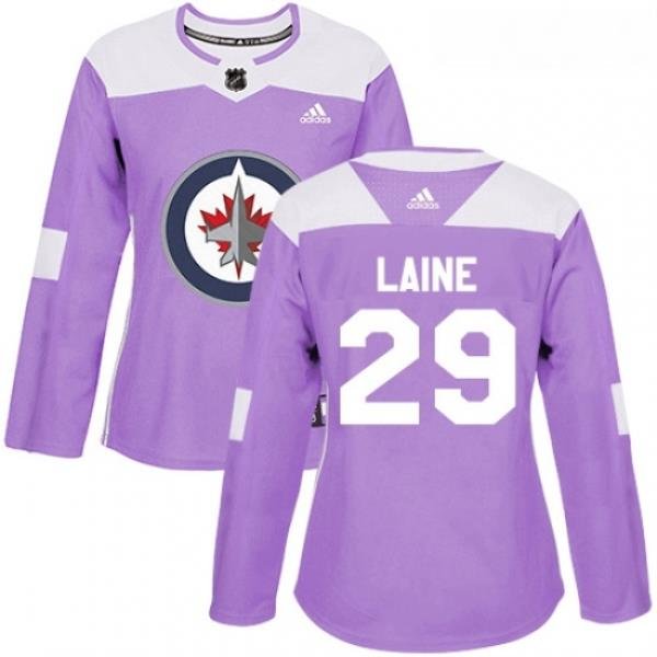 Womens Adidas Winnipeg Jets 29 Patrik Laine Authentic Purple Fights Cancer Practice NHL Jersey