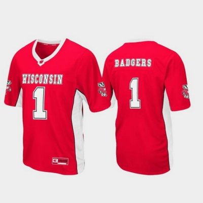 Men Wisconsin Badgers 1 Red Max Power Football Jersey